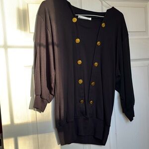 Peter Popovitch vintage blouse - black with gold buttons; size medium